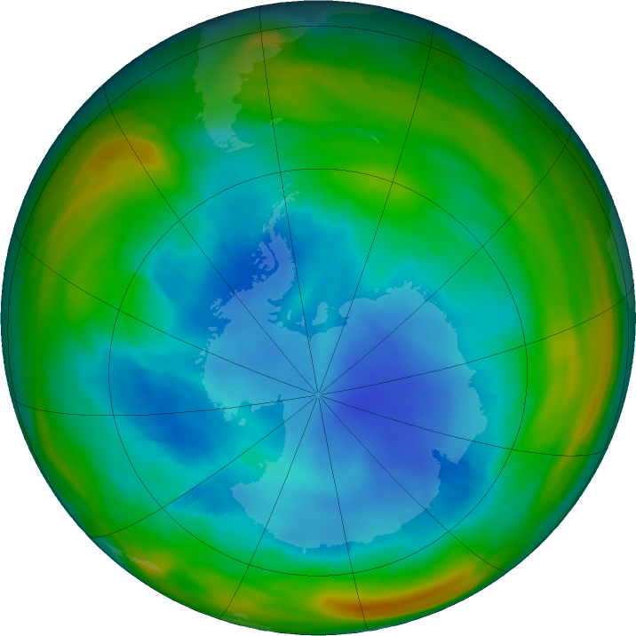 Antarctic ozone map for 08 August 2018